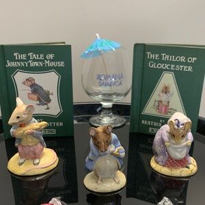 Royal Doulton's Beatrix Potter Mice Figurine S/3 + 2 Story Tale Books= All 5 pcs